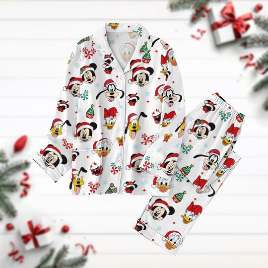 Mickey And Friends Christmas Pajamas, Disney Holiday Pajamas Set, Santa Mickey Shirt, Minnie Daisy Donald Duck Xmas Party Gift