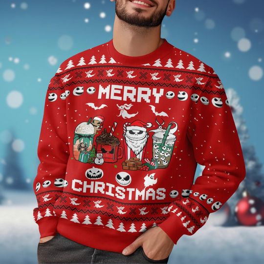 Christmas Gift, Jack Skellington Ugly Sweater, Nightmare Before Coffee Christmas Shirt, Skellington Santa, Oogie Boogie Zero Dog Xmas