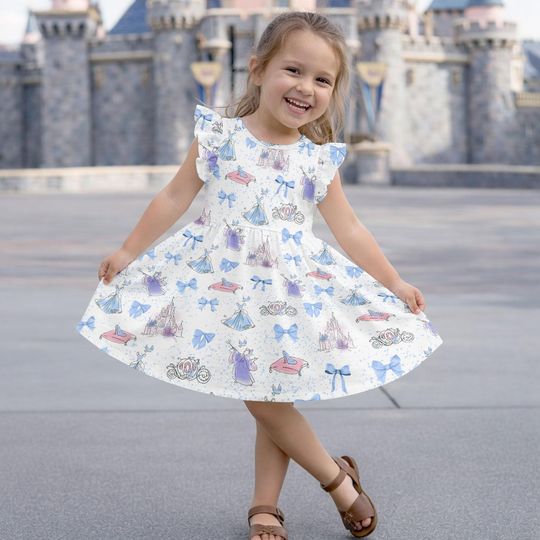 Cinde Ruffle Dress, Disney Princess Fairytale Outfit, Castle Bow Girl Dress, Disneyland Fairy Magical Dress, Disney Park Dress