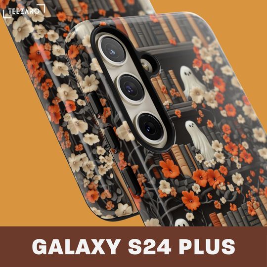 Bookish Ghost Phone Case: Halloween Floral Design, Glossy or Matte