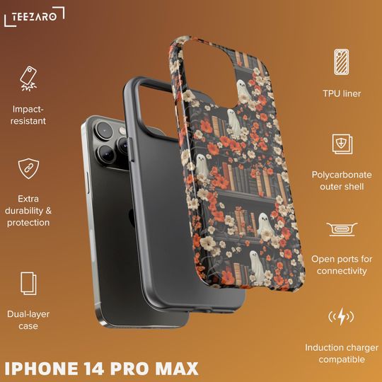 Bookish Ghost Phone Case: Halloween Floral Design, Glossy or Matte