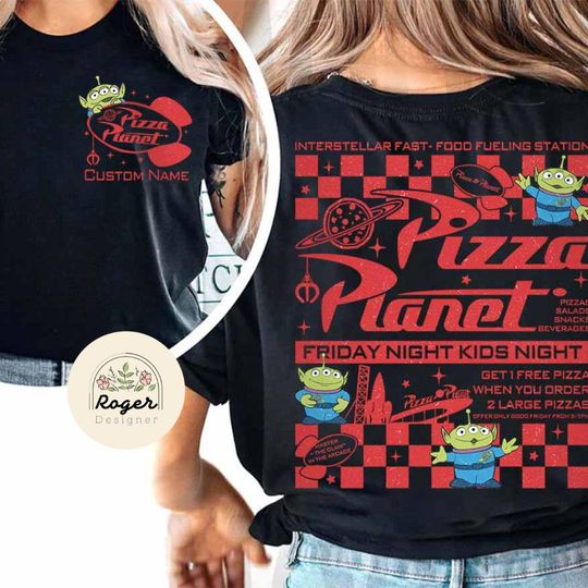 Two-sided Disney Toy Story Aliens Pizza Planet T-Shirt, WDW Disneyland Toy Story T-Shirt