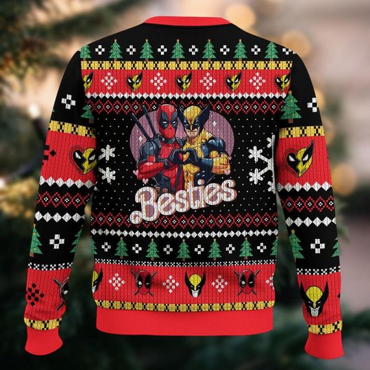 Deadpool Wolverine Ugly Sweater, Marvel Holiday Pullover