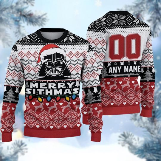 Personalized Darth Vader Ugly Sweater, Merry Sithmas Christmas Sweater, Christmas Lights Holiday Sweater, Santa Darth Vader Shirt