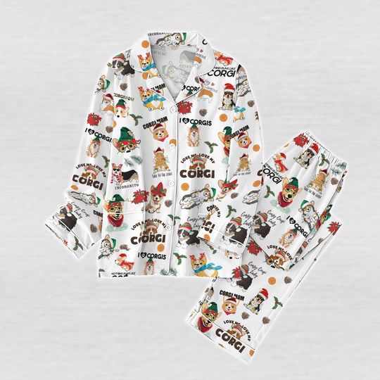 Corgi Dog Christmas Pajamas Set, Cute Puppy Xmas Family Matching Pajamas, Pets Holiday Pajamas, Funny Dog Pjs, Xmas Gift For Dog Lovers