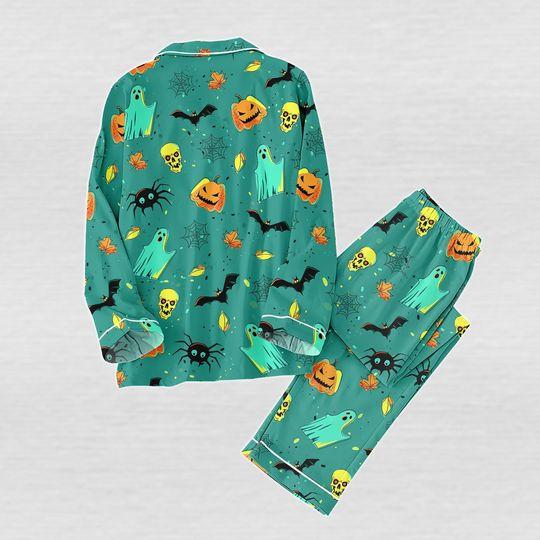 Halloween Pumpkin Ghost Pajama Set, Spooky Holiday Pajamas