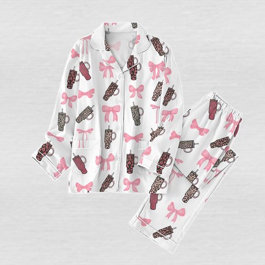Obsessive Cup Disorder Valentine Pajamas Set, Coquette Bow Holiday Pajamas, Matching Pajamas Set, Love Cup Women Pajamas, Gift For Her