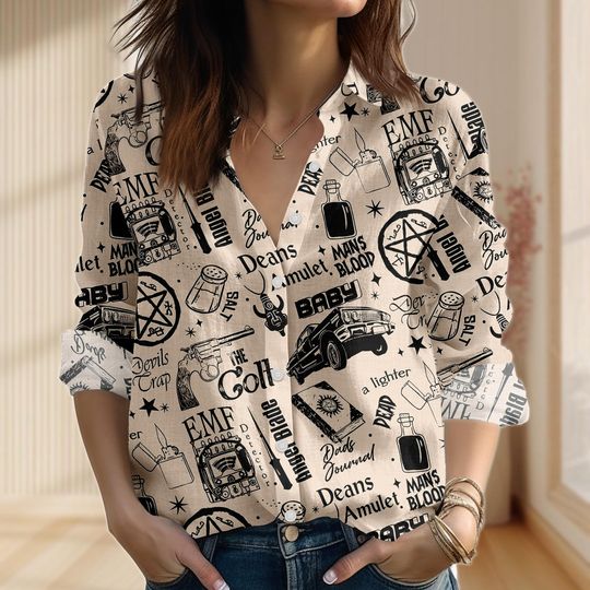 Halloween Supernatural  Women's Blouse, Vintage Ghost Hunter Top