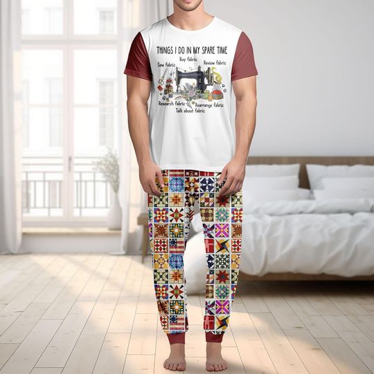 Funny Sewing Lover Shirt Pants Set, Things I Do In My Spare Time Sewing Machine Pajama Set, Sewing Hobby Costume Sleepwear For Women