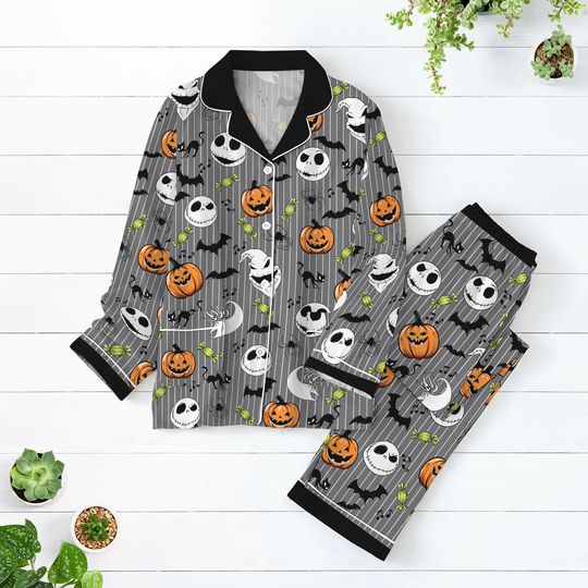 Halloween Jack Skellington Pajamas Set, Nightmare Before Christmas Shirt, Pumpkin King Holiday Pajamas, Oogie Boogie Shirt