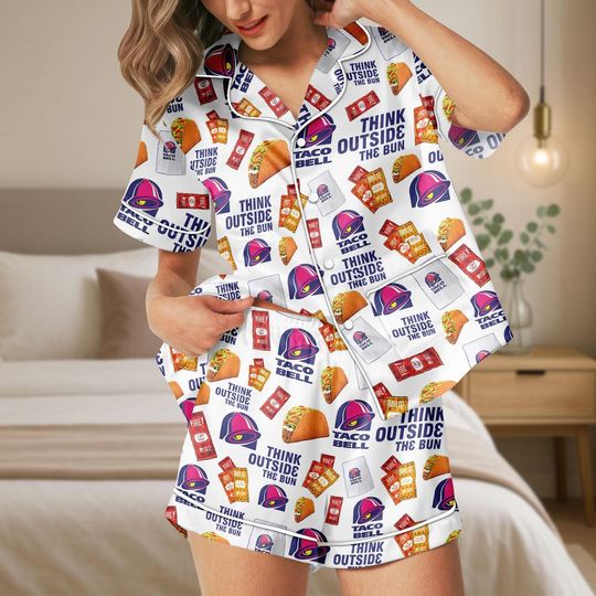Vintage Taco Bell Pajamas Set, 90s Taco Bell Pjs Set, Retro Fast Food Sleepwear Set, Taco Bell Fan Gift