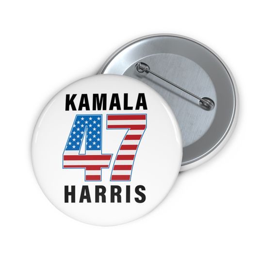 Kamala Harris Walz Button Pin, White & Blue Election Campaign Button, Harris 47 Pin