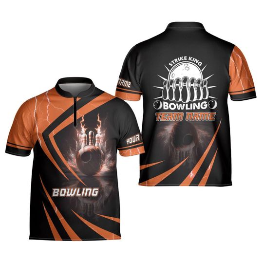 Personalized Bowling Jersey Shirt Custom Bowling Shirt Team Funny Gift For Bowler Player Short Sleeve Button Down Bowling Jersey Gift