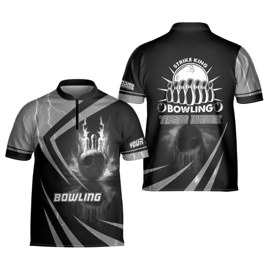 Personalized Bowling Jersey Shirt Custom Bowling Shirt Team Funny Gift For Bowler Player Short Sleeve Button Down Bowling Jersey Gift