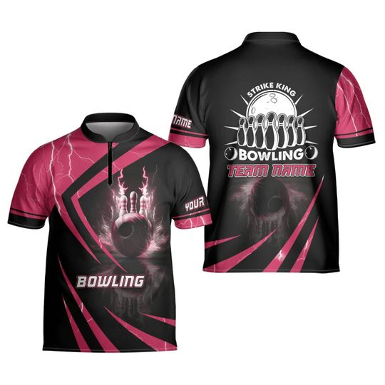 Personalized Bowling Jersey Shirt Custom Bowling Shirt Team Funny Gift For Bowler Player Short Sleeve Button Down Bowling Jersey Gift