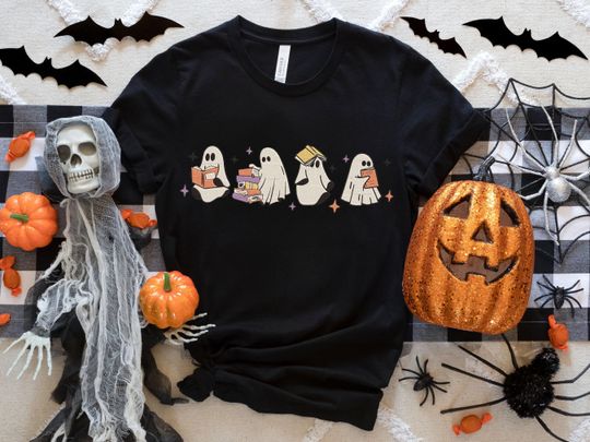Ghosts Reading Books Embroidered Sweatshirt, Ghost Teacher Shirt