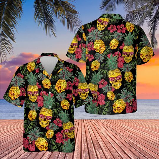 Pineapple Skull Hawaiian Shirt, Skull Shirt Aloha Summer Beach Hawaiian Shirt