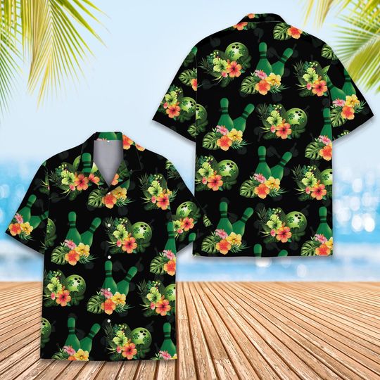 Floral Bowling Hawaiian Shirt, Tropical Bowling Pins & Balls Hawaiian Shirt