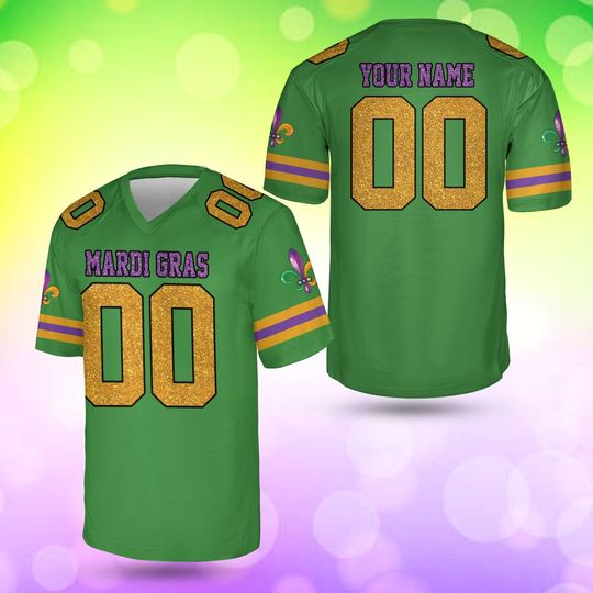 Custom Mardi Gras Glitter Football Jersey, Personalized Name Number Football Jersey