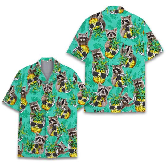 Tropical Raccoon Hawaiian Shirt, Cool Pineapple Raccoon Hawaiian Shirt, Raccoon Hawaiian Shirt