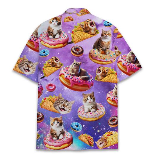 Galaxy Cat Hawaiian Shirts for Men Women, Summer Beach Space Cat Hawaiian Shirt