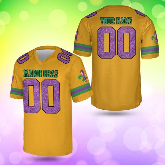 Custom Mardi Gras Glitter Football Jersey, Personalized Name Number Football Jersey