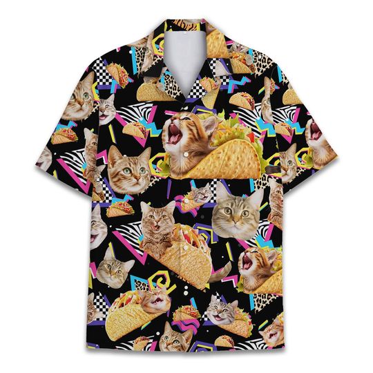 Retro Taco Cat Hawaiian Shirt, Summer Beach Cat Hawaiian Shirt, Cat Lover Hawaiian Shirt