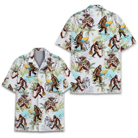 Tropical Bigfoot Hawaiian Shirt, Bigfoot Sasquatch Hawaiian Shirt, Summer Aloha Hawaiian Shirt