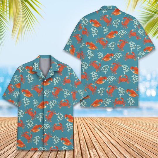 Crab And Coral Hawaiian Shirt Men Women, Ocean Crab Hawaiian Shirt