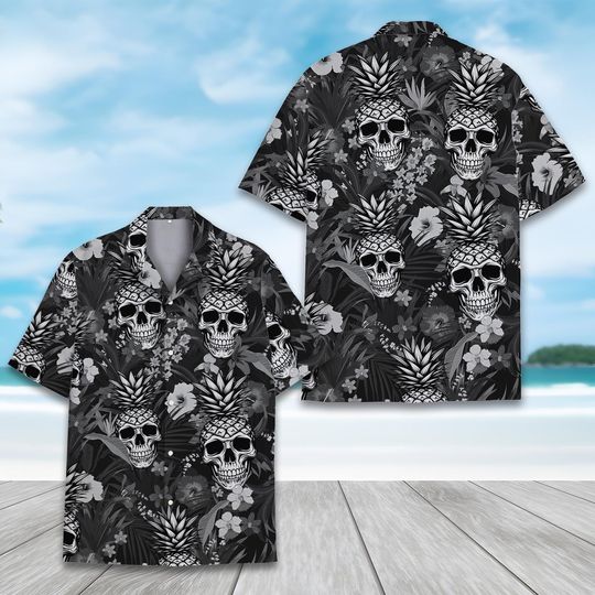 Pineapple Skull Hawaiian Shirt, Hibiscus Pineapple Skull Hawaiian Shirt