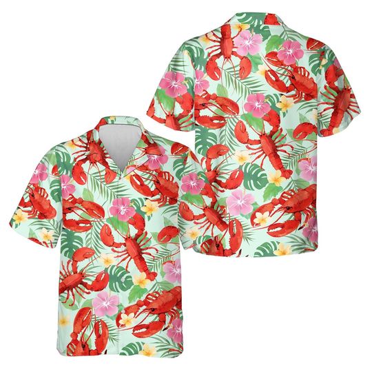Floral Lobster Hawaiian Shirt Men Women, Tropical Crawfish Hawaiian Shirt