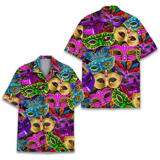 Mardi Gras Mask Hawaiian Shirt, Bold Festival Costume Hawaiian Shirt