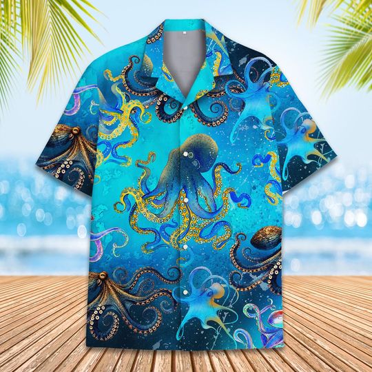 Octopus Hawaiian Shirt, Ocean Octopus Aloha Summer Beach Hawaiian Shirt
