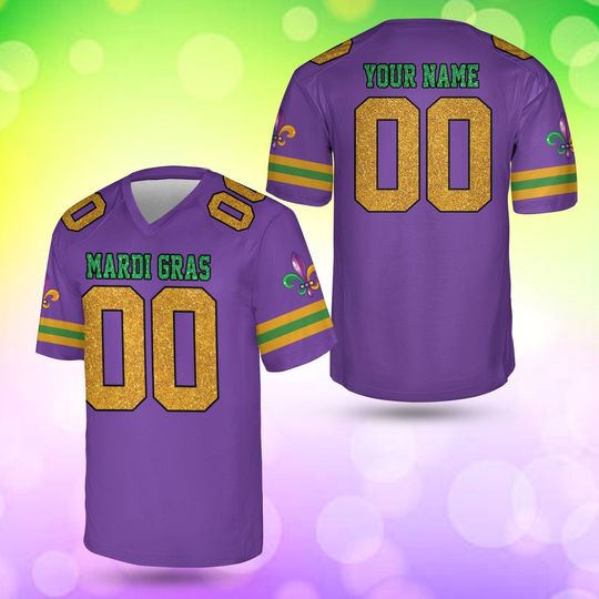 Custom Mardi Gras Glitter Football Jersey, Personalized Name Number Football Jersey
