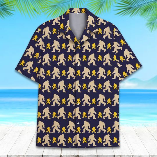 Vintage Bigfoot Hawaiian Shirt, Classic Bigfoot Sasquatch Beach Aloha Hawaiian Shirt