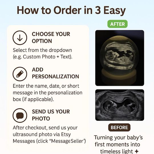 Personalized 3D Baby Ultrasound Crystal Lamp  Custom Engraved Sonogram Night Light with Base, Unique Pregnancy Keepsake and Nursery Decor