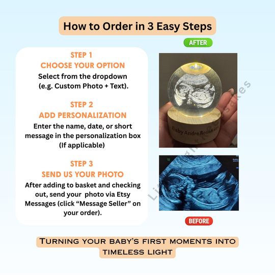 Custom Crystal Ultrasound Lamp: 3D Baby Sonogram Night Light