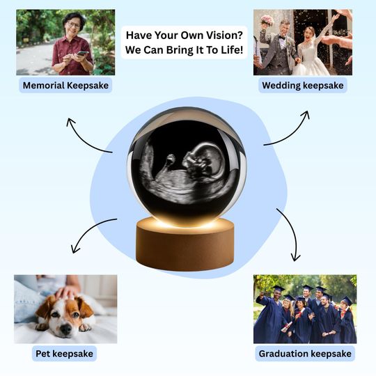 Personalized 3D Baby Ultrasound Crystal Lamp  Custom Engraved Sonogram Night Light with Base, Unique Pregnancy Keepsake and Nursery Decor