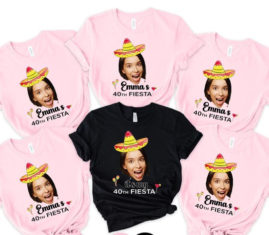 Custom Birthday Fiesta Photo Shirt, Personalized Face Sombrero Tee