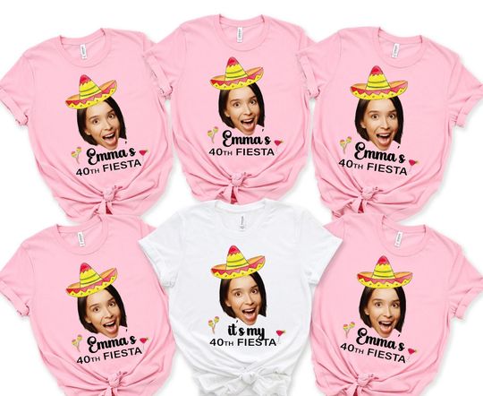 Custom Birthday Fiesta Photo Shirt, Personalized Face Sombrero Tee