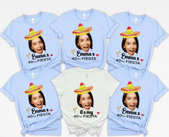 Custom Birthday Fiesta Photo Shirt, Personalized Face Sombrero Tee