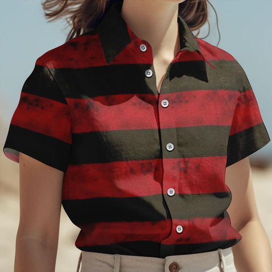 Halloween Freddy Krueger Button Shirt, Horror Characters Short, Halloween Cosplay T-Shirt, Nightmare on Elm Street Shirt, Horror Shorts