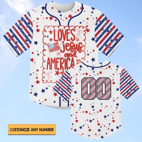 She Loves Jesus and America Too Baseball Jersey – Faith Patriotic Apparel - Custom Number