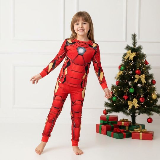 Superhero Christmas Family Pajama Set, Matching Long Sleeve Sleepwear for Adults, Holiday Loungewear, Christmas Gift