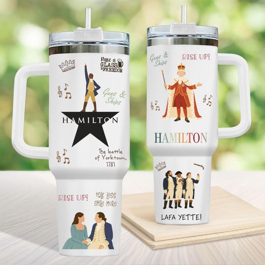 Hamilton Musical Tumbler 40oz with Handle, Alexander Hamilton Fans Gift, Stainless Steel Broadway Theater Tumbler