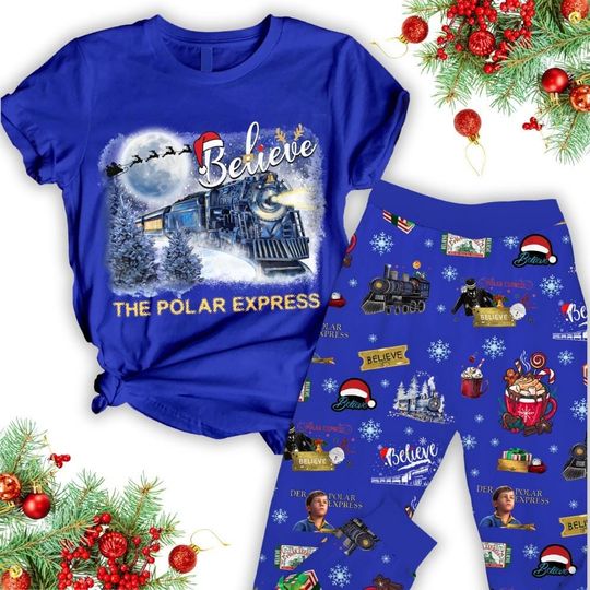 The Polar Express Christmas Pajamas Set, North Pole Believe Movie T-Shirt