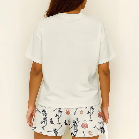 Halloween Dancing Skeleton Tshirt And Shorts, Funny Skeleton Pajamas Family, Halloween Pumpkin Pajamas For Her, Spooky Pajamas