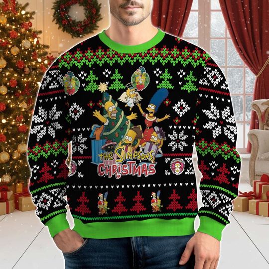 The Simpsons Ugly Christmas Sweater, Funny Family Holiday Shirt, Homer Simpsons Xmas Sweatshirt, Cartoon Sweater, Gift For Holiday