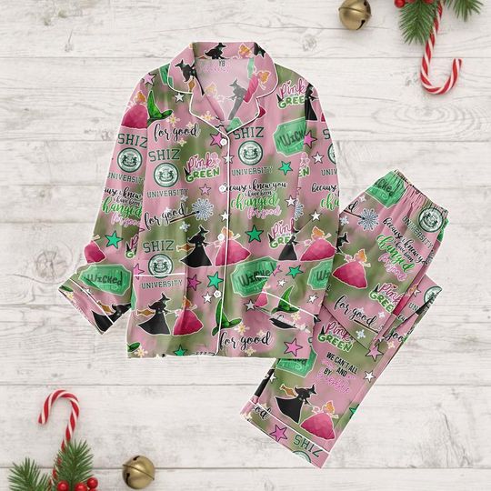 Christmas Wicked Pajamas Set, Elphaba Glinda Women Pajamas, Christmas Gift For Family, Holiday Gift