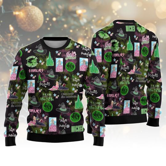 Wicked Pink And Green Ugly Christmas Sweater,  Changed For Good Xmas Sweater, Wicked Musical Movie Fan Xmas Gift
